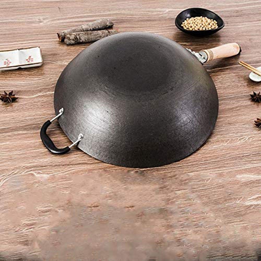 Amazon｜鉄中華鍋、中華鍋ノンスティックパン木製ハンドル丸底